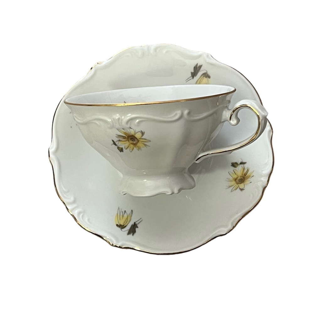 Vintage Bavaria 105 Western Germany Tea Cup & Saucer Yellow Daisy Porcelain